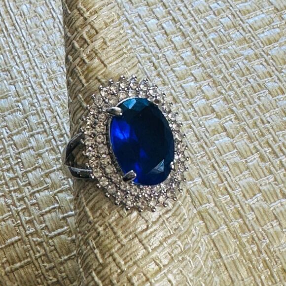 NEW⭐️⭐️⭐️⭐️⭐️HUGE BLUE Tanzanite RING DOUBLE ENCASED W CZ DIAMONDS BLING - Picture 1 of 7